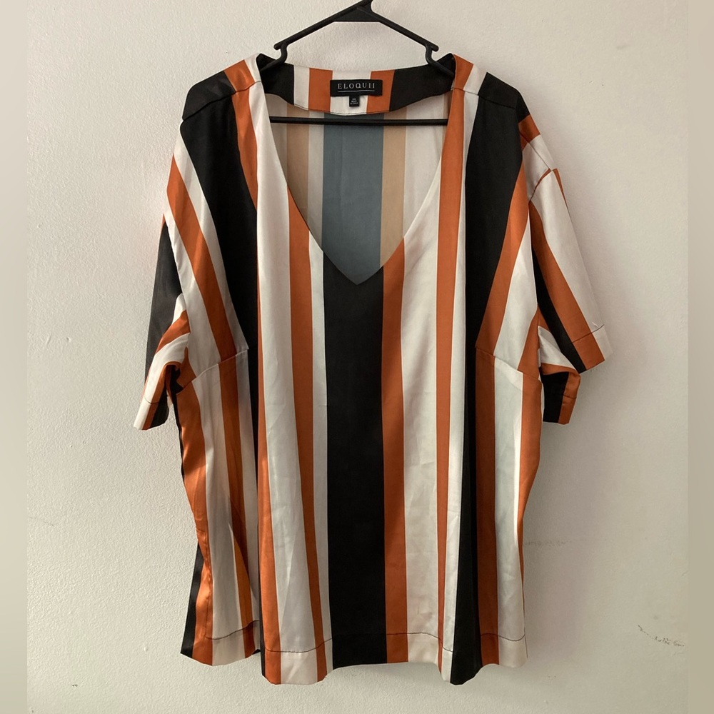 Eloquii Orange Black and White Striped Blouse, Size 24